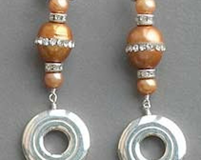 Solid Sterling Silver Open Hole Flute Key and CZ Pearl Earrings