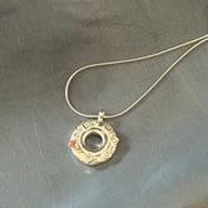 Solid Sterling Silver Steampunk Open Hole Flute Key Pendant--Square In A Round Hole with Orange Topaz