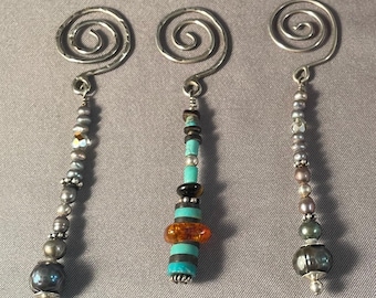 Handmade Bookmarks with Solid Sterling Silver, Beads, Pearls, Turquoise & Gemstones – Five Choices