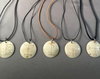 Stocking Stuffer Medallion Necklace: Carvings, Sayings, Handmade – Your Choice