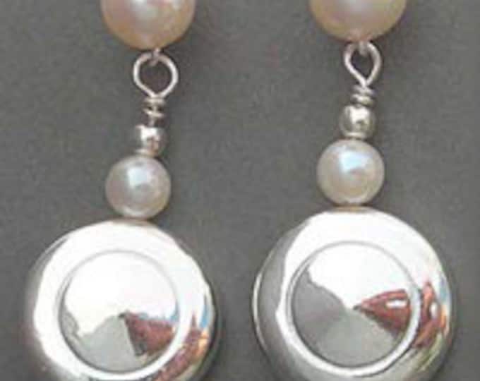 Solid Sterling Silver Tiny Trill Flute Key and Pearl Earrings on Pearl Posts
