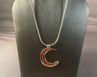 Solid Sterling Silver and Copper Moon Necklace