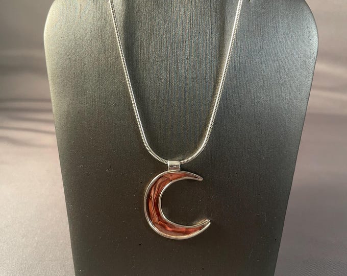 Solid Sterling Silver and Copper Moon Necklace