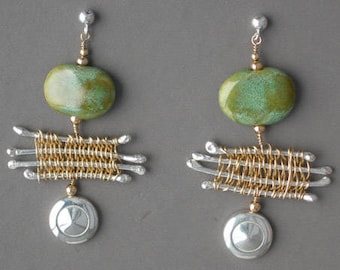 Flutist's Dream 14K Gold Bead and Solid Sterling Silver Tiny Trill Flute Key Earrings