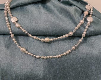 Fresh Water Pearl Lariat Necklace with Mixed White Pearls