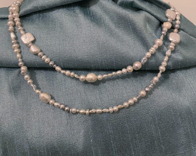 Fresh Water Pearl Lariat Necklace with Mixed White Pearls