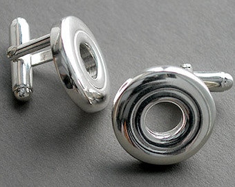 Solid Sterling Silver Open Hole Flute Key Cufflinks