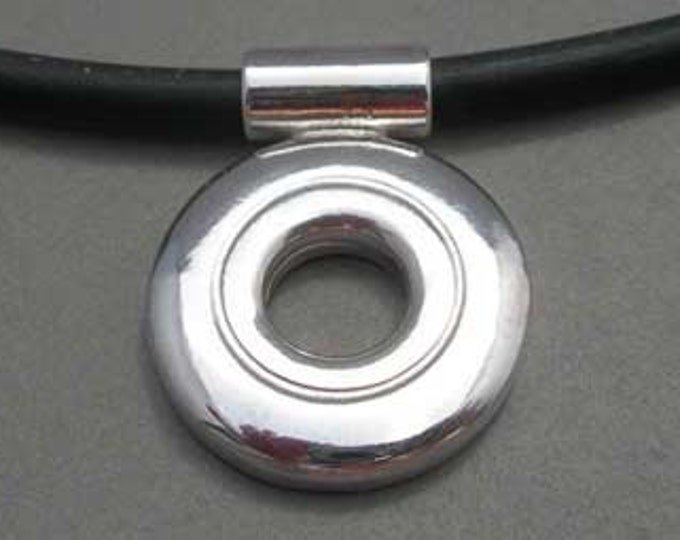 Solid Sterling Silver Open Hole Flute Key on Tube Bale Pendant