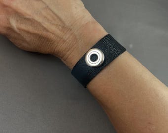 Solid Sterling Silver Open Hole Flute Key and Leather Snap Bracelet