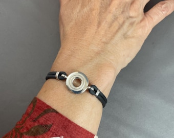 Solid Sterling Silver Open Hole Flute Key and Rubber Adjustable Bracelet