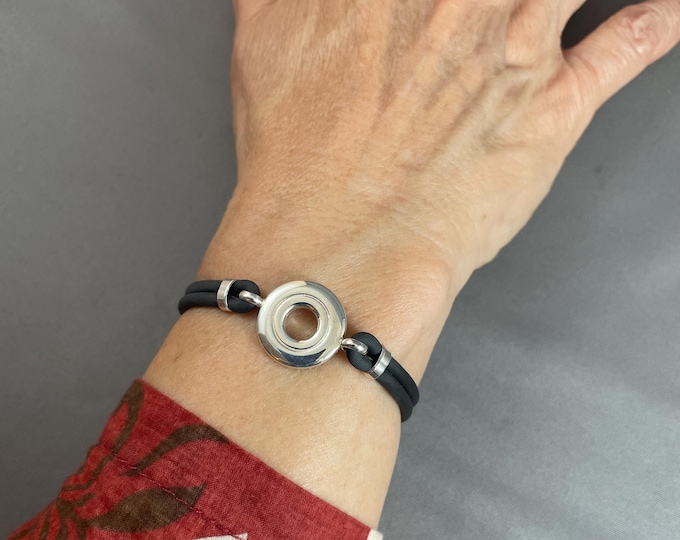 Solid Sterling Silver Open Hole Flute Key and Rubber Adjustable Bracelet