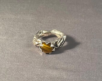 Solid Sterling Silver Branch Ring with Tiger's Eye