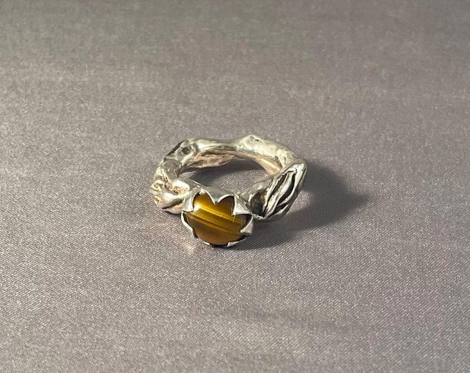 Solid Sterling Silver Branch Ring with Tiger's Eye