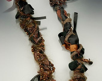 One-of-a-kind, recycled vintage necklace, Wound Treasures-Brown & Black