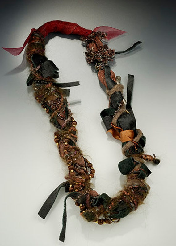 One-of-a-kind, recycled vintage necklace, Wound Treasures-Brown & Black