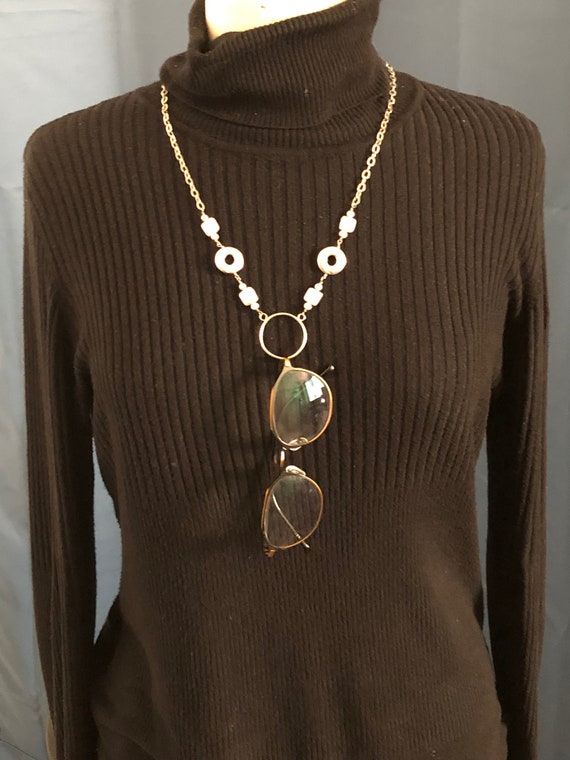 Flute Key Jewelry-Blue Pearl-Unique Music Eyeglass Holders-Necklace