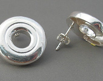 Solid Sterling Silver Open Hole Flute Key Post Earrings