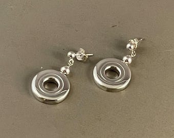 Solid Sterling Silver Open Hole Flute Key Earrings with 5mm Silver Ball on Posts