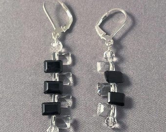 Asymmetrical Crystal Earrings: Piano Octave Design, Black Garnet
