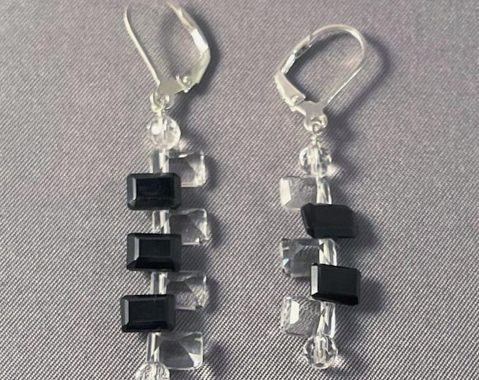 Asymmetrical Crystal Earrings: Piano Octave Design, Black Garnet