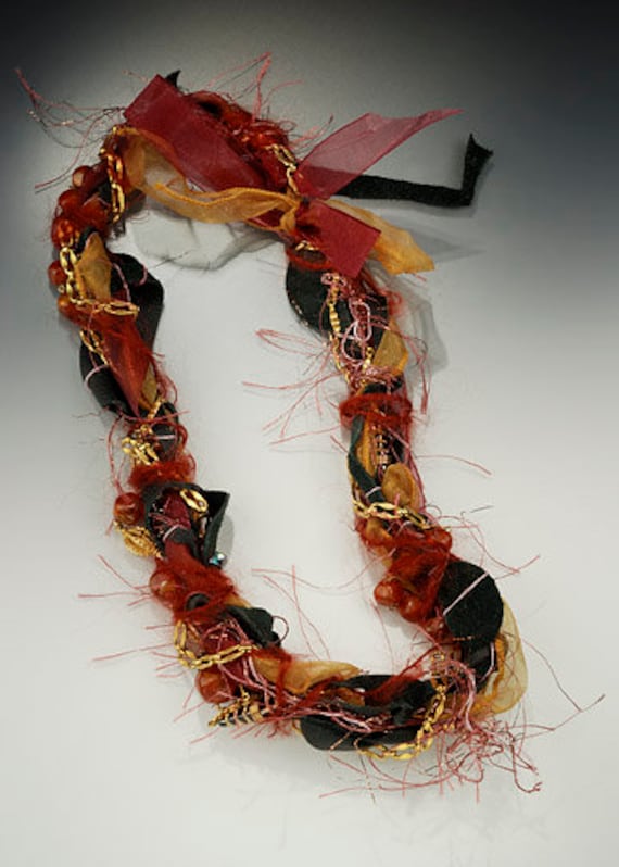 One-of-a-kind, recycled vintage necklace, Wound Treasures-Furry Rust