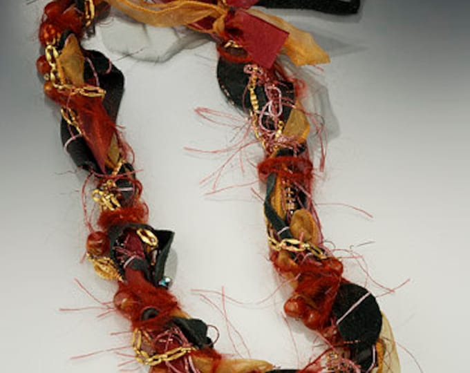 One-of-a-kind, recycled vintage necklace, Wound Treasures-Furry Rust