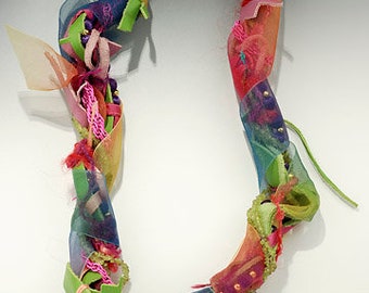 One-of-a-kind, recycled vintage necklace, Wound Treasures-Colorful