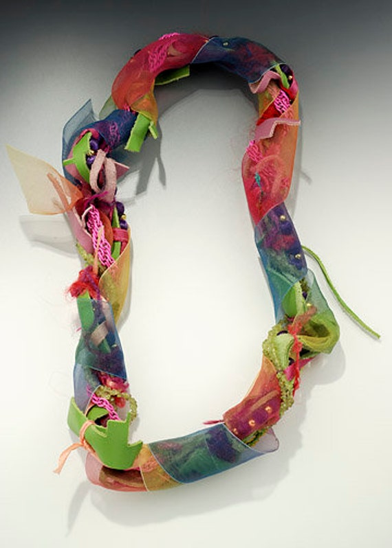 One-of-a-kind, recycled vintage necklace, Wound Treasures-Colorful