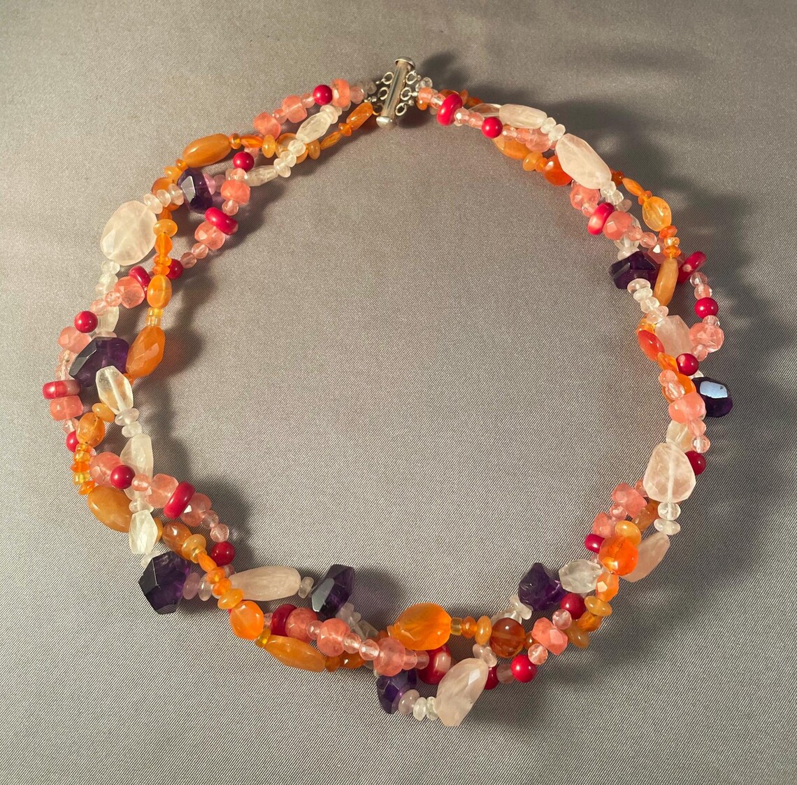 Carnelian, Rose Quartz, Red Coral, Amber & Amethyst Necklace - Etsy