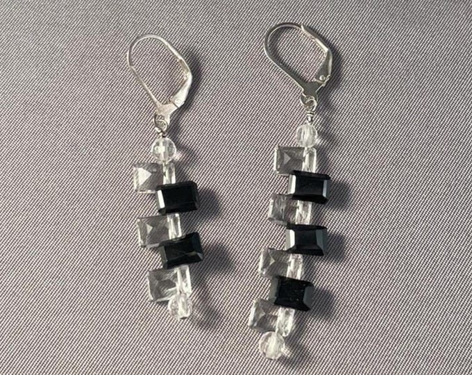 Piano Black and White Crystal and Black Garnet Octave Earrings