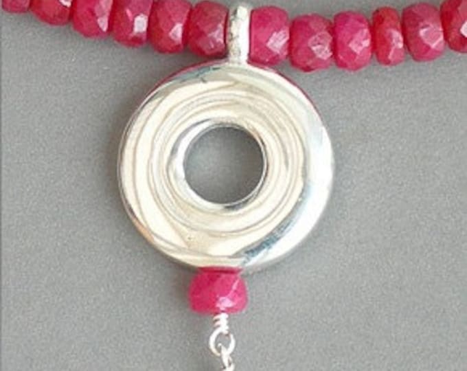 Featured listing image: Stunning Open Hole Flute Key Necklace on Ruby Gemstone Strand with a Single Ruby Dangle - Sterling Silver Flute Jewelry Holiday Jewelry Gift