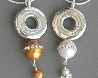 Solid Sterling Silver Open Hole Flute Key with Single CZ Pearl Pendant