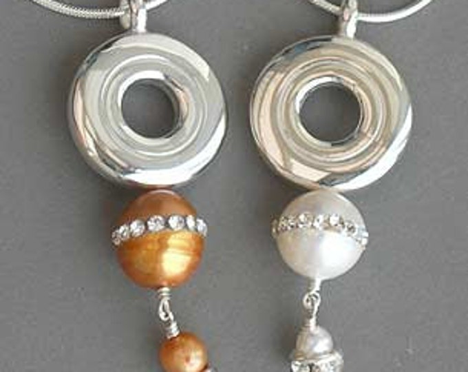 Solid Sterling Silver Open Hole Flute Key with Single CZ Pearl Pendant