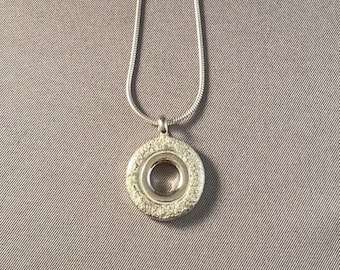 Solid Sterling Silver Open Hole Flute Key with Silver Dust Pendant