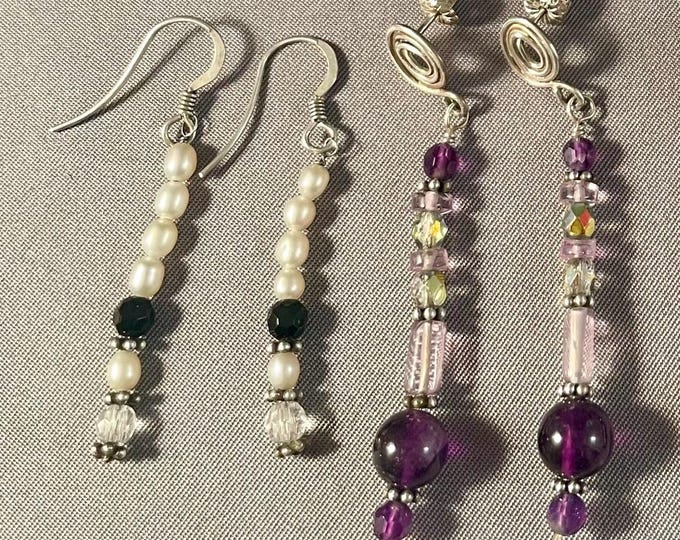 Solid Sterling Silver Earrings with Beads, Pearls, Onyx, Amethyst & Gemstones – Your Choice