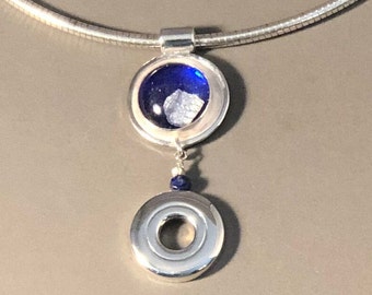 Dichroic Glass and Solid Sterling Silver Open Hole Flute Key Pendant