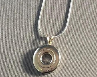 Solid Sterling Silver Open Hole Flute Key Pendant with a 14K Gold Rabbit Bale