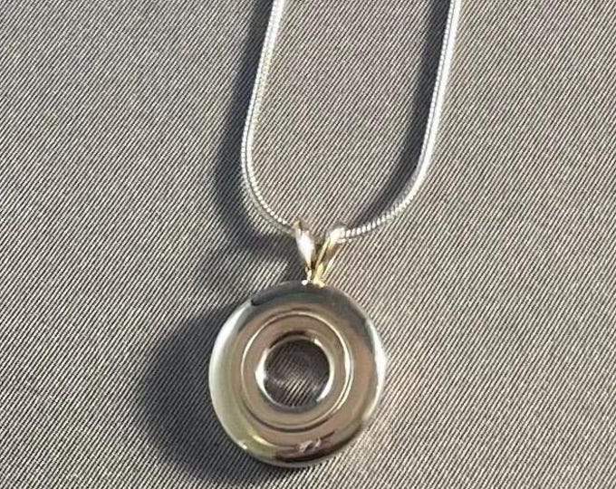 Solid Sterling Silver Open Hole Flute Key Pendant with a 14K Gold Rabbit Bale