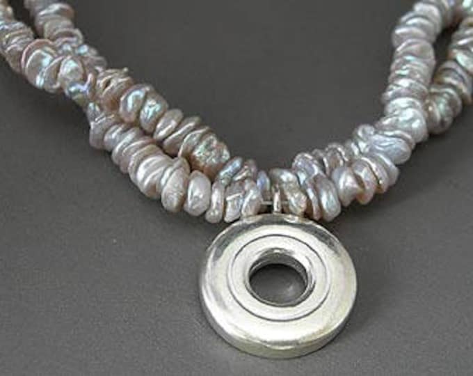 Keshi Double Pearl Necklace with Solid Sterling Silver Open Hole Flute Key