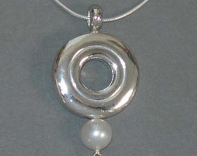 Solid Sterling Silver Open Hole Flute Key with a Single Pearl Pendant
