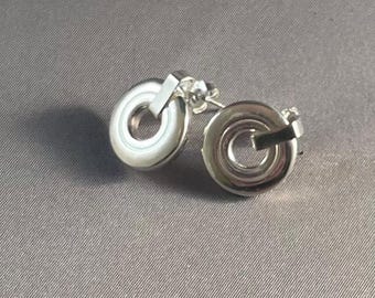 Solid Sterling Silver Contemporary Open Hole Flute Key Post Earrings