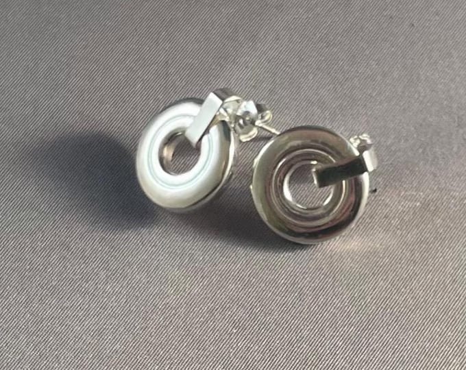 Solid Sterling Silver Contemporary Open Hole Flute Key Post Earrings