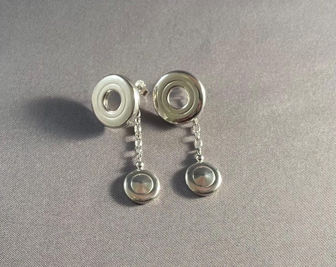 Solid Sterling Silver Open Hole Flute Key Earrings on Post, Tiny Trill Dangle Backing
