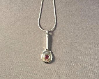 Flute Key Necklace with Gemstone, Sterling Silver C-Key