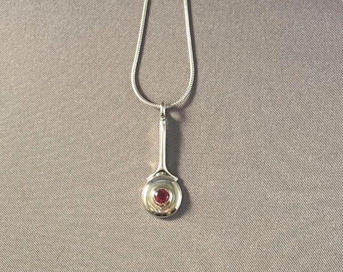 Solid Sterling Silver C-Key Flute Pendant with Gemstone