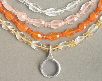 Solid Sterling Silver Clarinet Open Hole Ring Key on Faceted Gemstone Necklace