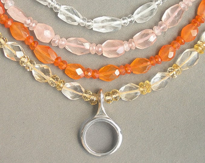 Solid Sterling Silver Clarinet Open Hole Ring Key on Faceted Gemstone Necklace