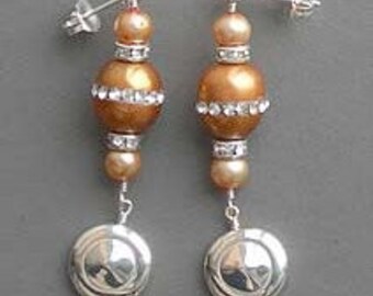 Flute Jewelry, Sterling Silver Flute Key,  Earrings - Tiny Trill Flute Key and CZ Pearl Earrings