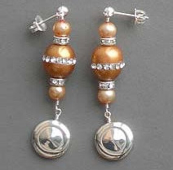 Tiny Trill Flute Key and CZ Pearl Earrings