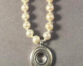 Sterling Silver Flute Key Necklace: White Freshwater Pearls